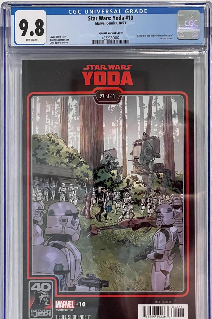 CGC 9.8 Graded and Slabbed STAR WARS: YODA #10B CHRIS SPROUSE RETURN OF THE JEDI 40TH ANNIVERSARY VARIANT